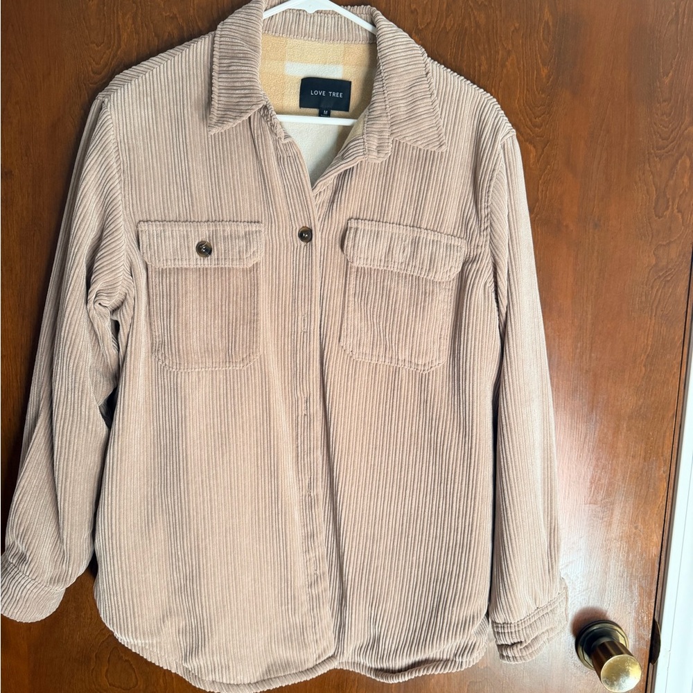 Love Tree Taupe Beige Corduroy Shacket Jacket